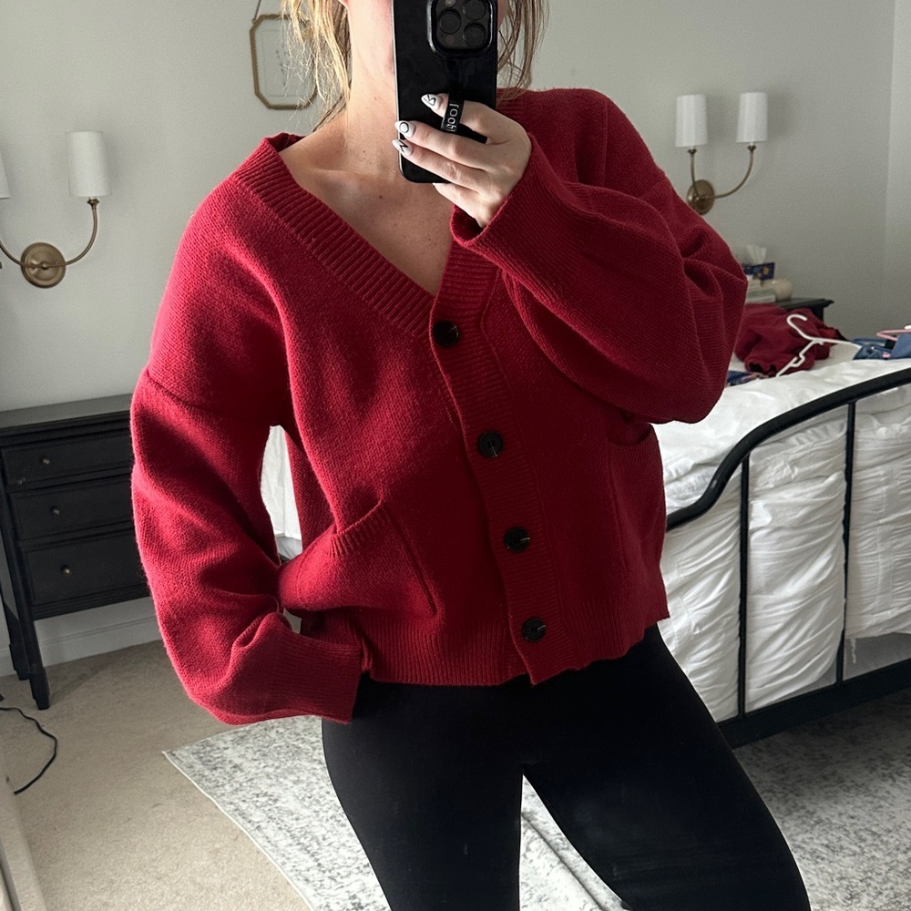 Women's Red Button-Up Cardigan